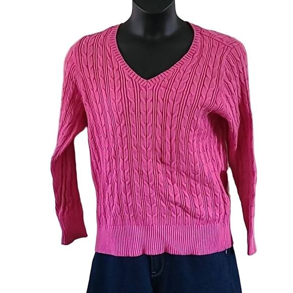 St. John's Bay Pink Cable Knit Sweater Women's Plus Size 0X V-Neck Pullover NWT - Picture 1 of 5